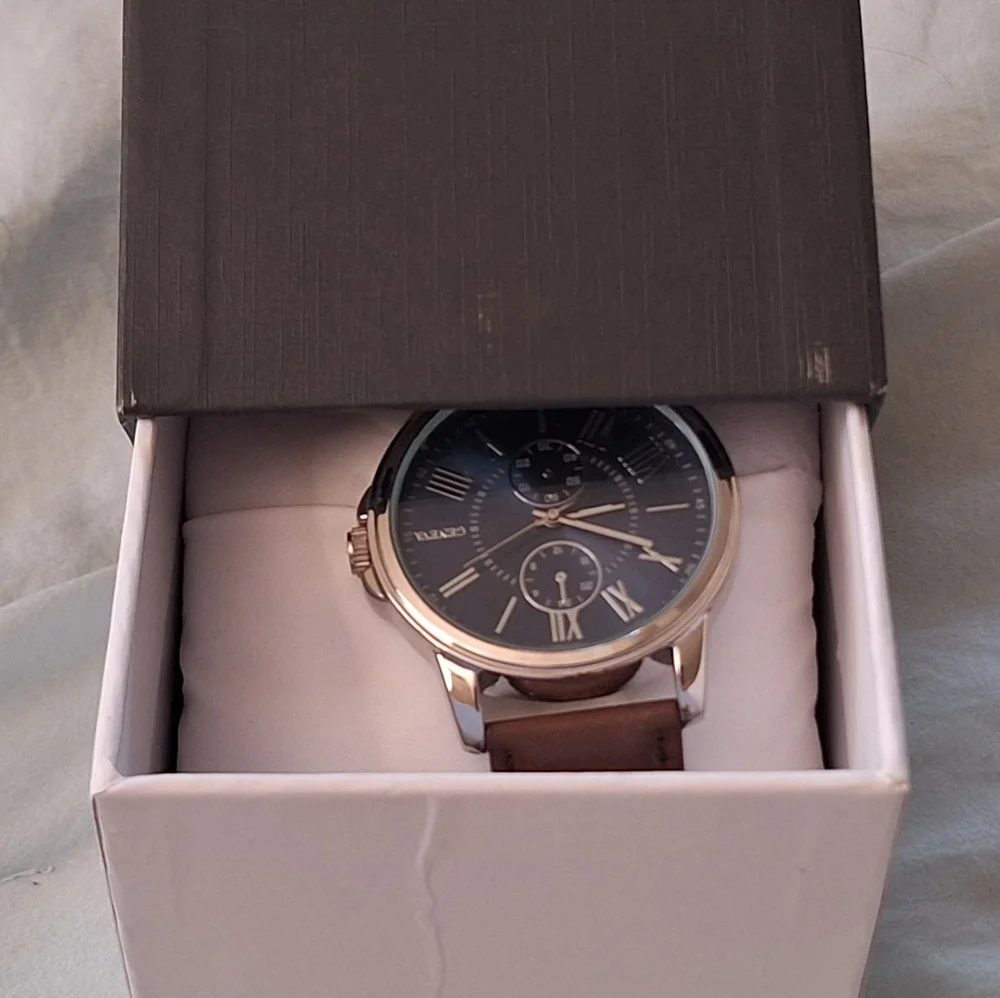 Geneva Blue and Silver Watch with Brown Leather Strap - Picture 6 of 6